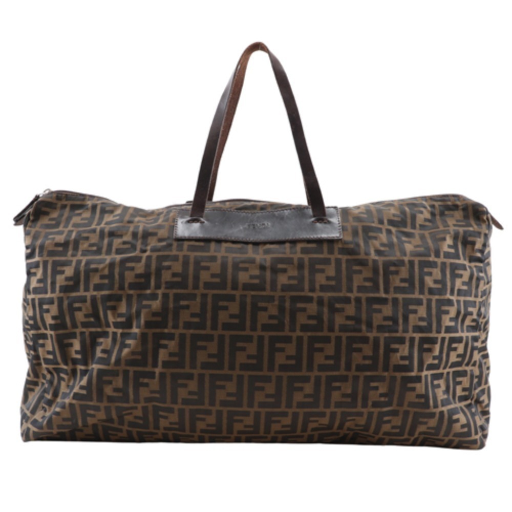Fendi Zucca Boston bag foldable nylon canvas leather brown zippered